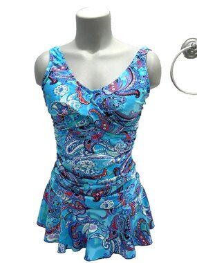 Adorabl Vtg Ceeb of Miami - 1 Piece Swimsuit w/ Skirt Slimming Sz 12 MINT